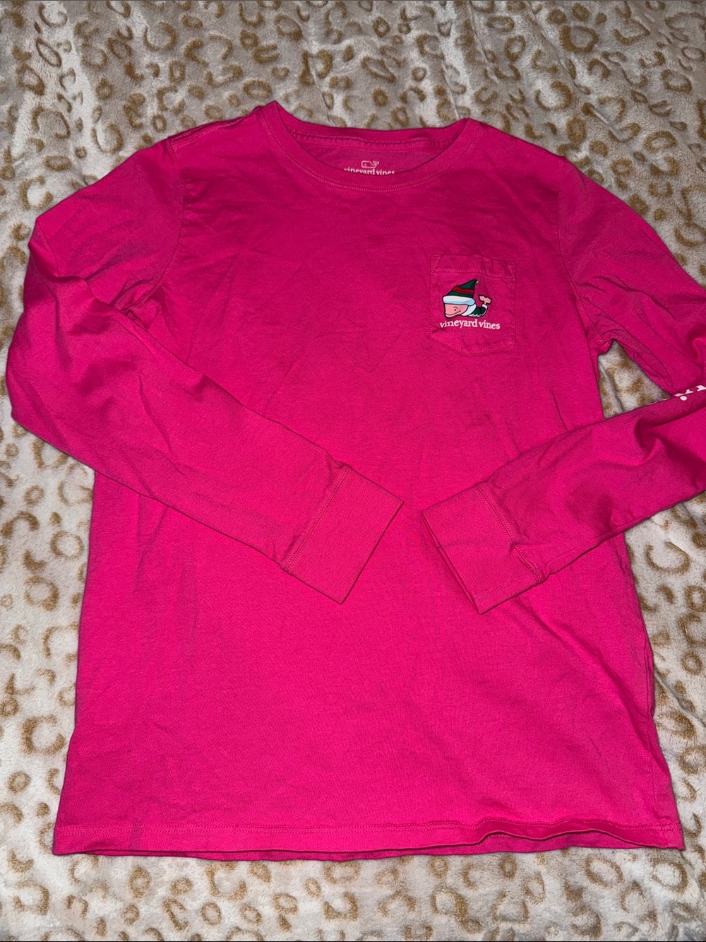 Vineyard Vines Christmas Hot Pink Long Sleeve Pocket Tee